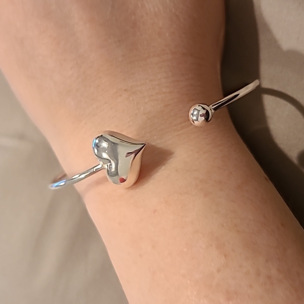 Heart And Ball Sterling Silver Cuff Bracelet